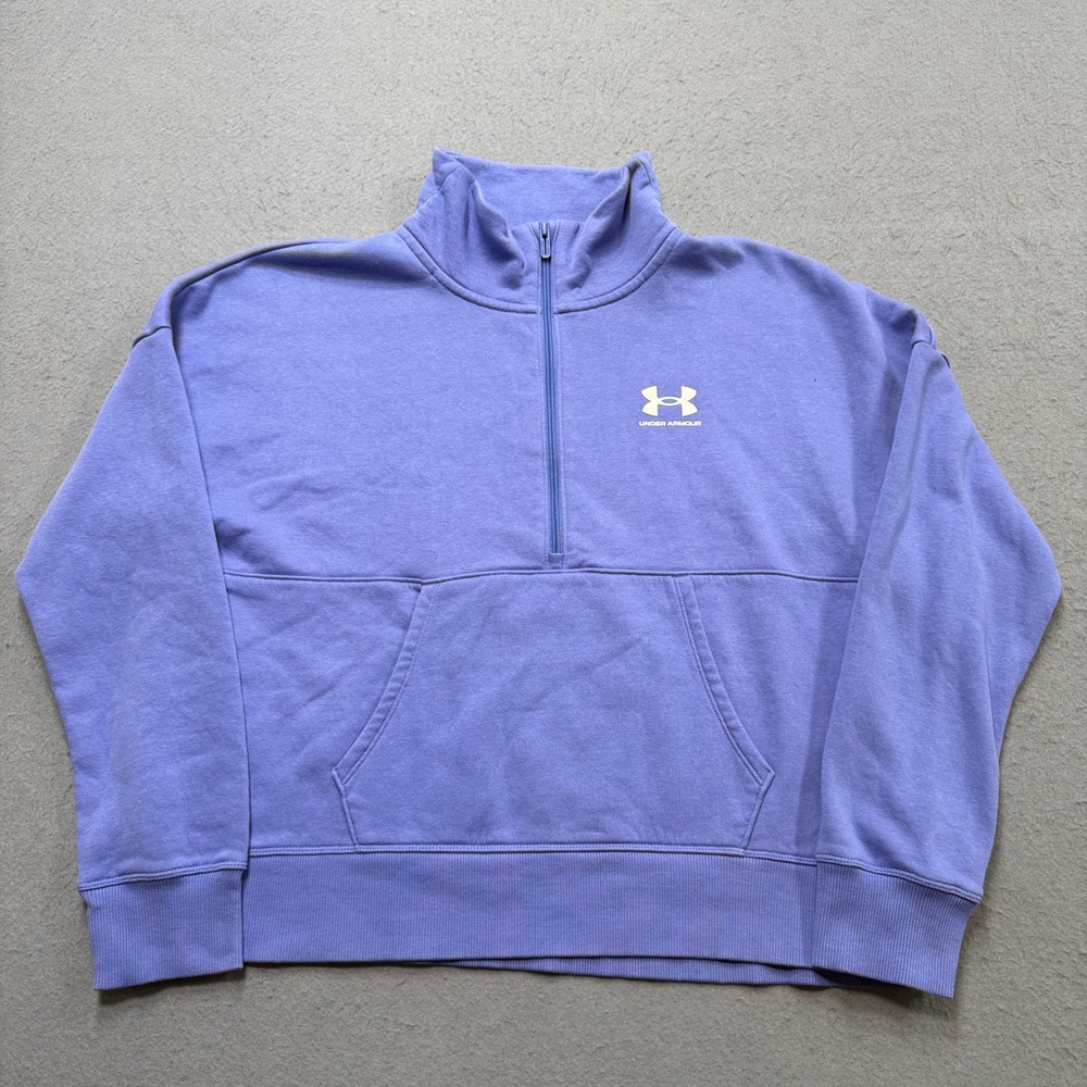 Under Armour Sweater Women's Large Purple Fleece Loose Fit Quarter Zip Pullover